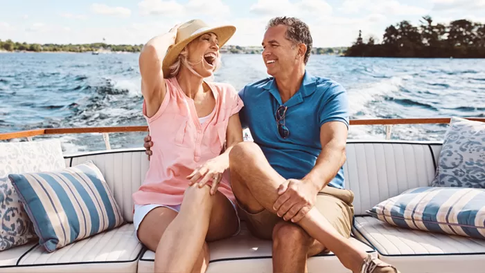 couple riding on boat