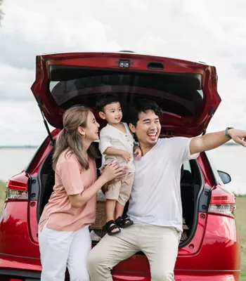 happy family in car