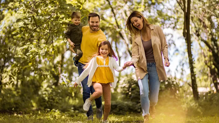 happy family in field