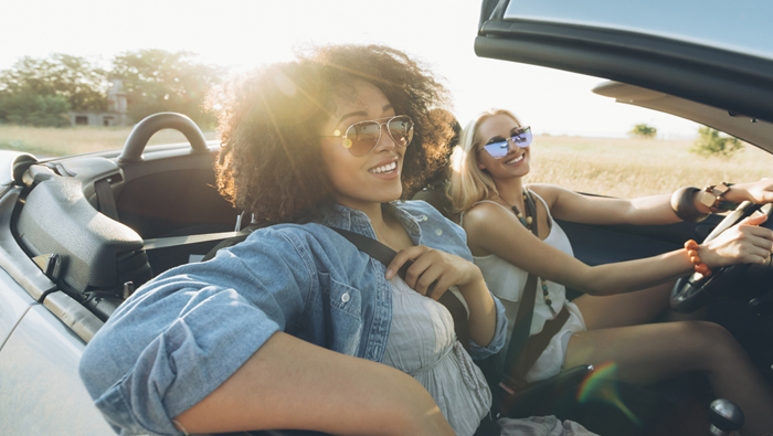 Convertible car with two girls