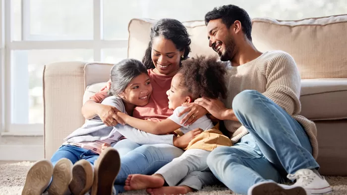 happy family in living room