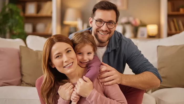 happy family in living room
